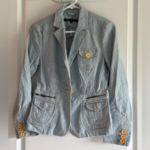 Marc Jacobs Women's One Button Cotton Denim Blazer jacket Sz 8 Long Sleeve